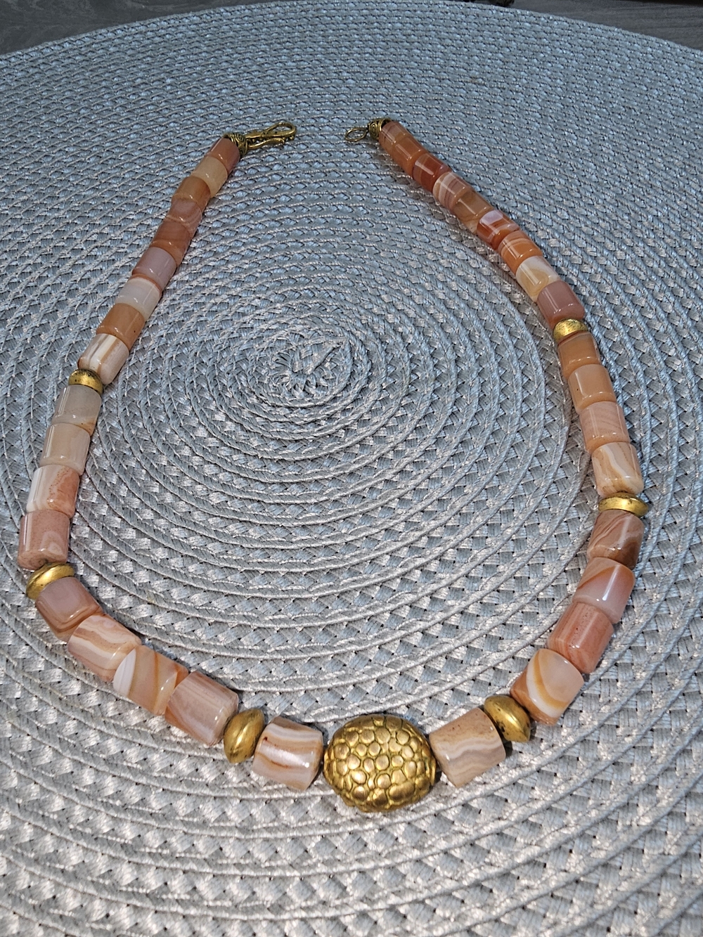 Gold Accent Peach Beaded Necklace - Picture 3 of 6